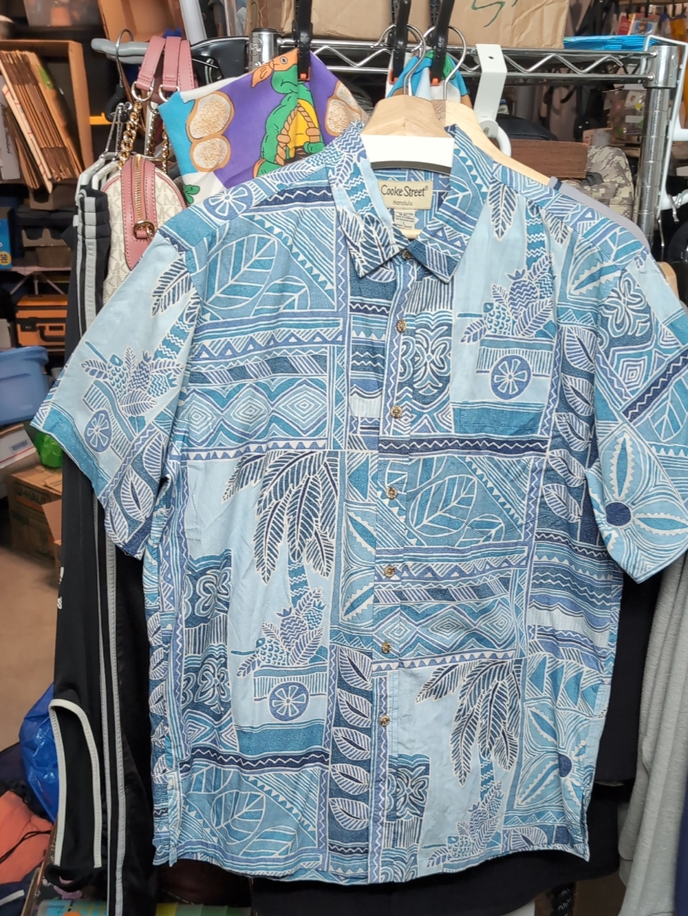 Cooke Street Honolulu Blue Tropical Print Short-Sleeve Shirt Large L